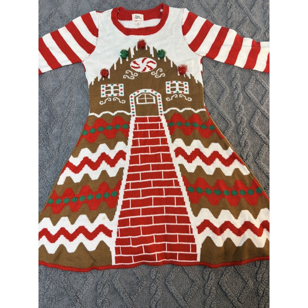 Born Famous gingerbread house sweater dress Red White size M
